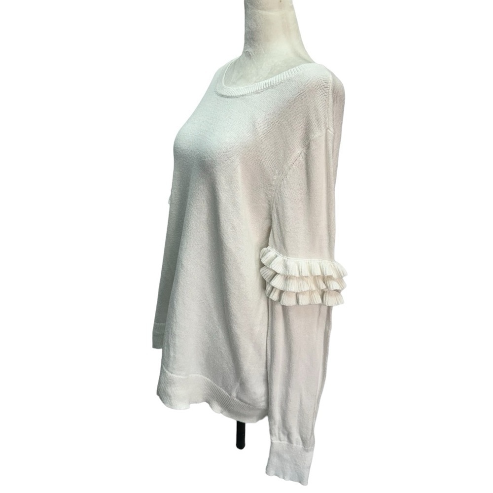 Michael Kors 100% Cotton Long Sleeve Round Neck Ruffle Sleeve Sweater Size Xl - Picture 8 of 14